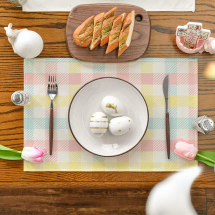 Blue Pink Yellow Buffalo Plaid Placemats Set of 4, 12x18 Inch Seasonal Easter Table Mats for Party Kitchen Dining Decoration.