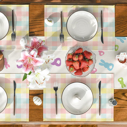 Blue Pink Yellow Buffalo Plaid Placemats Set of 4, 12x18 Inch Seasonal Easter Table Mats for Party Kitchen Dining Decoration.