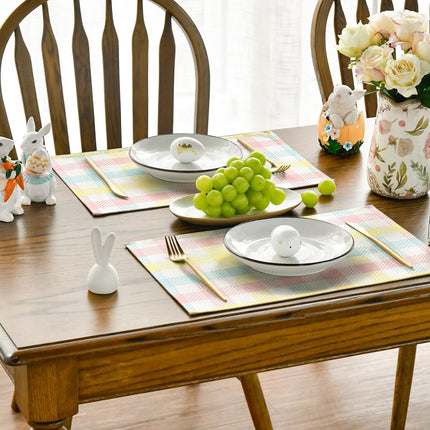 Blue Pink Yellow Buffalo Plaid Placemats Set of 4, 12x18 Inch Seasonal Easter Table Mats for Party Kitchen Dining Decoration.