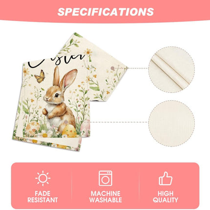 Bunny Rabbit Butterfly Eggs Flowers Easter Table Runner, Seasonal Spring Kitchen Dining Table Decoration for Home Party Decor 13x72 Inch.