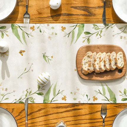 Bunny Rabbit Butterfly Eggs Flowers Easter Table Runner, Seasonal Spring Kitchen Dining Table Decoration for Home Party Decor 13x72 Inch.