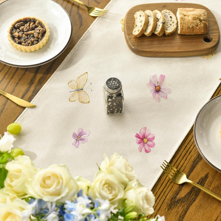 Flowers Butterfly Spring Table Runner, Seasonal Summer Kitchen Dining Table Decoration for Home Party Decor 13x72 Inch.