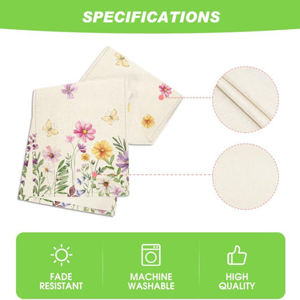 Flowers Butterfly Spring Table Runner, Seasonal Summer Kitchen Dining Table Decoration for Home Party Decor 13x72 Inch.