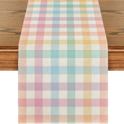 Blue Pink Yellow Buffalo Plaid Easter Table Runner, Daily Holiday Check Kitchen Dining Table Decoration for Home Party Outdoor 13x72 Inch.