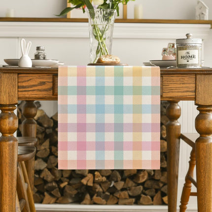 Blue Pink Yellow Buffalo Plaid Easter Table Runner, Daily Holiday Check Kitchen Dining Table Decoration for Home Party Outdoor 13x72 Inch.