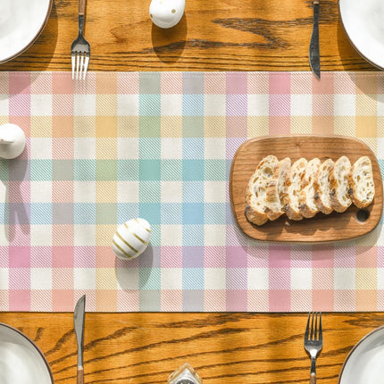 Blue Pink Yellow Buffalo Plaid Easter Table Runner, Daily Holiday Check Kitchen Dining Table Decoration for Home Party Outdoor 13x72 Inch.
