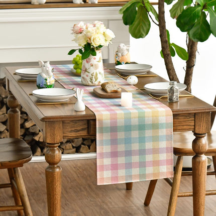 Blue Pink Yellow Buffalo Plaid Easter Table Runner, Daily Holiday Check Kitchen Dining Table Decoration for Home Party Outdoor 13x72 Inch.
