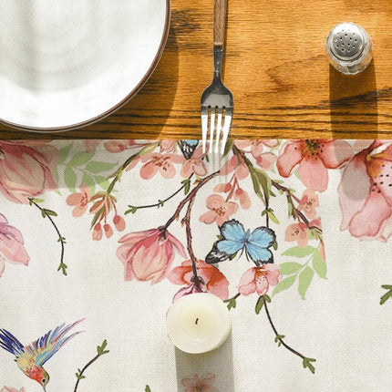 Flowers Bird Butterfly Spring Table Runner, Seasonal Kitchen Dining Table Decoration for Home Party Decor 13x72 Inch.