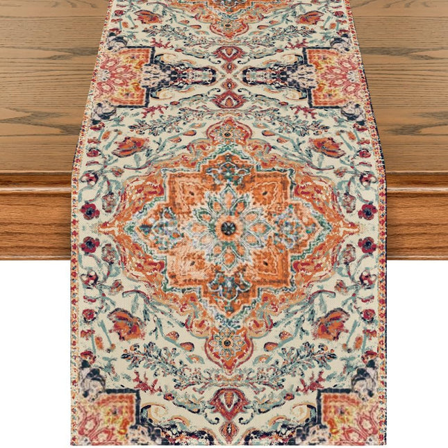 Boho Bohemia Style Orange Table Runner, Country Rustic Farmhouse Magical Fall Kitchen Dining Table Decoration for Home Party Decor 13x72 Inch.