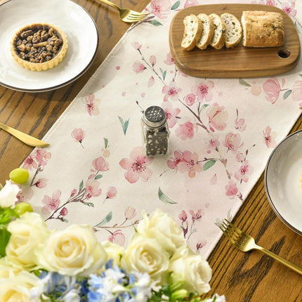 Floral Cherry Blossoms Branches Summer Table Runner, Seasonal Spring Kitchen Dining Table Decoration for Home Party Decor 13x72 Inch.