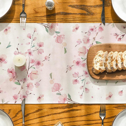 Floral Cherry Blossoms Branches Summer Table Runner, Seasonal Spring Kitchen Dining Table Decoration for Home Party Decor 13x72 Inch.