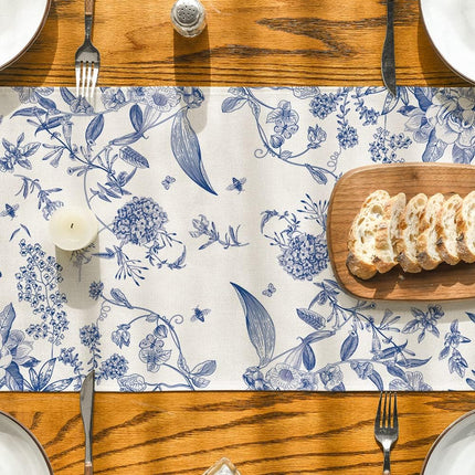 Monochrome Sketch Birds and Flowers Spring Table Runner, Seasonal Summer Fall Kitchen Dining Table Decoration for Home Party Decor 13x72 Inch.