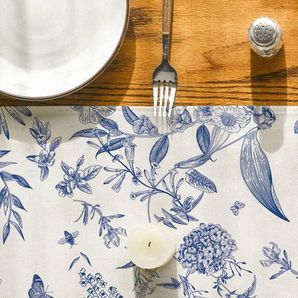 Monochrome Sketch Birds and Flowers Spring Table Runner, Seasonal Summer Fall Kitchen Dining Table Decoration for Home Party Decor 13x72 Inch.