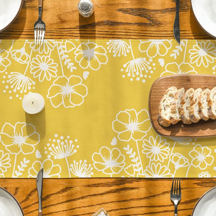 Yellow Bloom Flowers Butterfly Spring Table Runner, Seasonal Holiday Kitchen Dining Table Decoration for Home Party Indoor 13x72 Inch.