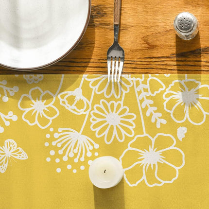 Yellow Bloom Flowers Butterfly Spring Table Runner, Seasonal Holiday Kitchen Dining Table Decoration for Home Party Indoor 13x72 Inch.