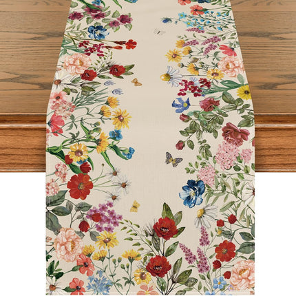 Plants Floral Butterfly Valentine's Day Table Runner, Anniversary Wedding Kitchen Dining Table Decoration for Home Party Decor 13x72 Inch.