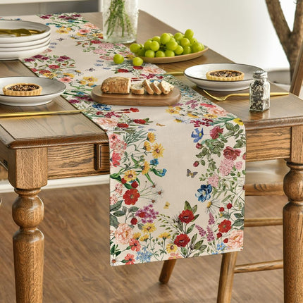 Plants Floral Butterfly Valentine's Day Table Runner, Anniversary Wedding Kitchen Dining Table Decoration for Home Party Decor 13x72 Inch.