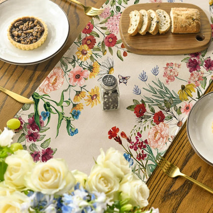 Plants Floral Butterfly Valentine's Day Table Runner, Anniversary Wedding Kitchen Dining Table Decoration for Home Party Decor 13x72 Inch.