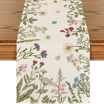 Flowers Spring Table Runner, Seasonal Kitchen Dining Table Decoration for Home Party Decor 13x72 Inch.