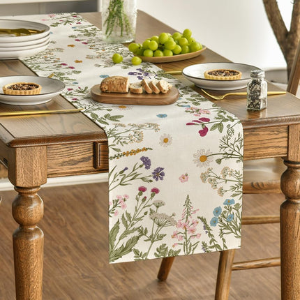 Flowers Spring Table Runner, Seasonal Kitchen Dining Table Decoration for Home Party Decor 13x72 Inch.