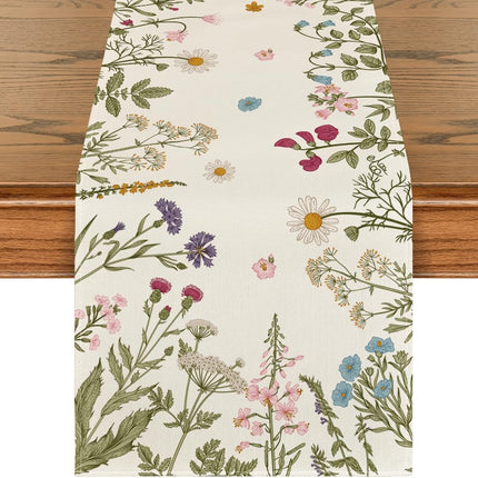 Flowers Spring Table Runner, Seasonal Kitchen Dining Table Decoration for Home Party Decor 13x72 Inch.