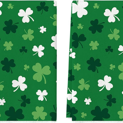Green Clover Shamrock St. Patrick's Day Kitchen Towels Dish Towels, 18x26 Inch Farmhouse Holiday Spring Decoration Hand Towels Set of 2.