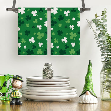 Green Clover Shamrock St. Patrick's Day Kitchen Towels Dish Towels, 18x26 Inch Farmhouse Holiday Spring Decoration Hand Towels Set of 2.