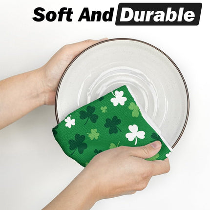 Green Clover Shamrock St. Patrick's Day Kitchen Towels Dish Towels, 18x26 Inch Farmhouse Holiday Spring Decoration Hand Towels Set of 2.