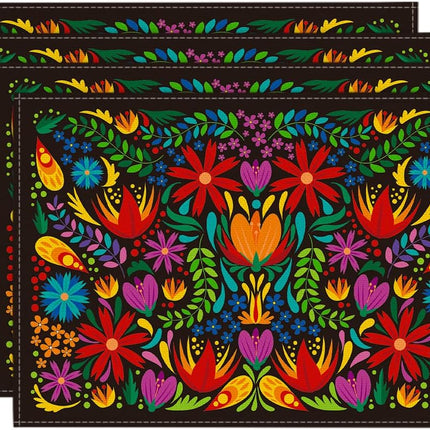 Mexican Cinco De Mayo Placemats for Dining Table, 12 x 18 Inch Floral Fiesta Dia De Los Muertos Decoration Washable Table Mats Set of 4.