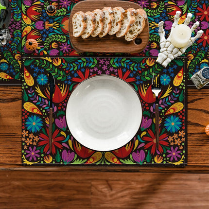 Mexican Cinco De Mayo Placemats for Dining Table, 12 x 18 Inch Floral Fiesta Dia De Los Muertos Decoration Washable Table Mats Set of 4.