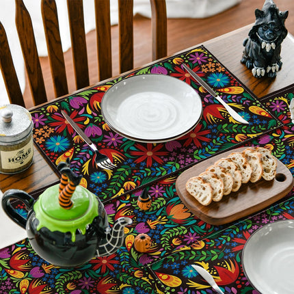 Mexican Cinco De Mayo Placemats for Dining Table, 12 x 18 Inch Floral Fiesta Dia De Los Muertos Decoration Washable Table Mats Set of 4.