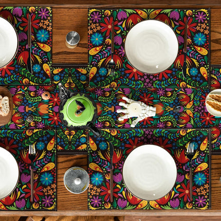 Mexican Cinco De Mayo Placemats for Dining Table, 12 x 18 Inch Floral Fiesta Dia De Los Muertos Decoration Washable Table Mats Set of 4.