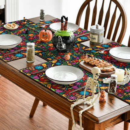 Mexican Cinco De Mayo Placemats for Dining Table, 12 x 18 Inch Floral Fiesta Dia De Los Muertos Decoration Washable Table Mats Set of 4.