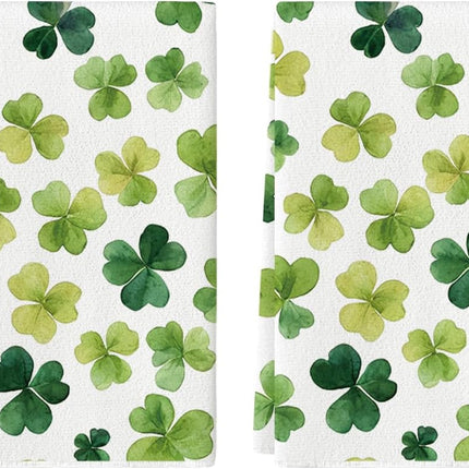 Beige Shamrocks St. Patrick's Day Kitchen Towels Dish Towels, 18x26 Inch Seasonal Spring Decoration Hand Towels Set of 2.