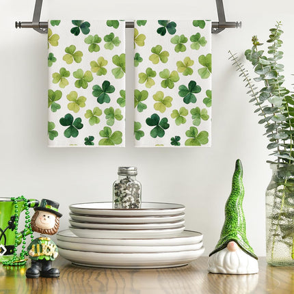 Beige Shamrocks St. Patrick's Day Kitchen Towels Dish Towels, 18x26 Inch Seasonal Spring Decoration Hand Towels Set of 2.