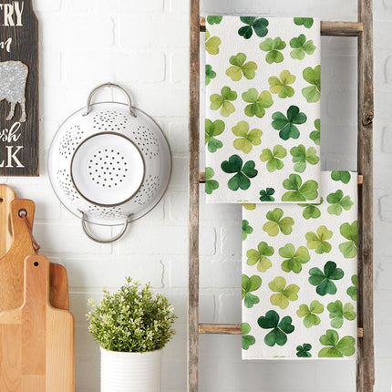 Beige Shamrocks St. Patrick's Day Kitchen Towels Dish Towels, 18x26 Inch Seasonal Spring Decoration Hand Towels Set of 2.