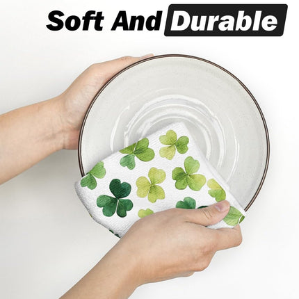 Beige Shamrocks St. Patrick's Day Kitchen Towels Dish Towels, 18x26 Inch Seasonal Spring Decoration Hand Towels Set of 2.