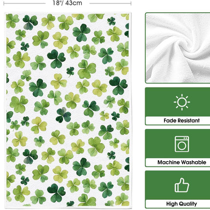 Beige Shamrocks St. Patrick's Day Kitchen Towels Dish Towels, 18x26 Inch Seasonal Spring Decoration Hand Towels Set of 2.