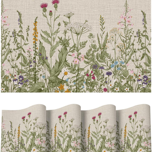 Wildflower Vinyl Placemats Set of 4, Washable Non-Slip Plastic PVC Table Mats for Spring Party Kitchen Dining Decor, 12x18 Inch.