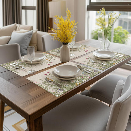 Wildflower Vinyl Placemats Set of 4, Washable Non-Slip Plastic PVC Table Mats for Spring Party Kitchen Dining Decor, 12x18 Inch.