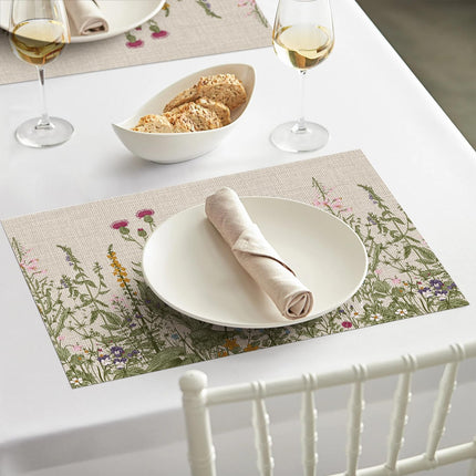 Wildflower Vinyl Placemats Set of 4, Washable Non-Slip Plastic PVC Table Mats for Spring Party Kitchen Dining Decor, 12x18 Inch.