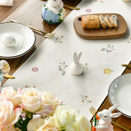 Bow Bunny Eggs Happy Easter Table Runner,Seasonal Spring Flowers Carrots Kitchen Dining Table Decoration for Home Party Decor 13x72 Inch.