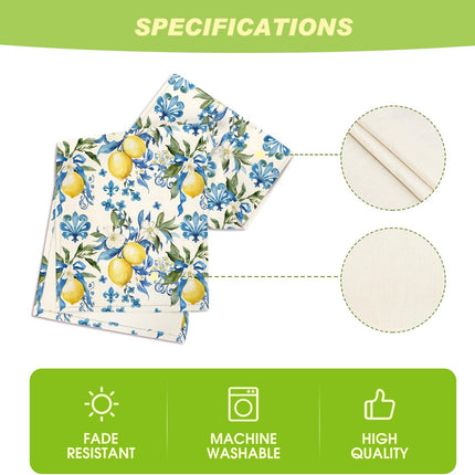 Blue Lemon Iris Summer Table Runner, Seasonal Spring Kitchen Dining Table Decor for Home Party Decor 13x72 Inch.