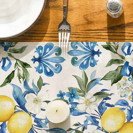 Blue Lemon Iris Summer Table Runner, Seasonal Spring Kitchen Dining Table Decor for Home Party Decor 13x72 Inch.