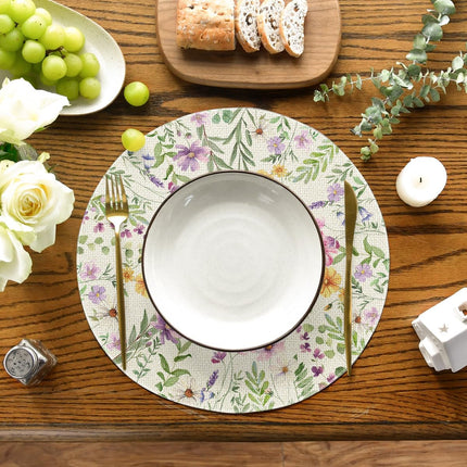Floral Butterfly Summer Round Placemats Set of 4, 14 Inch Seasonal Spring Placemats for Party Kitchen Dining Summer Decoration.