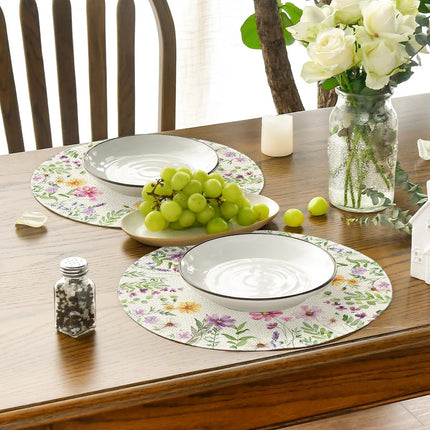 Floral Butterfly Summer Round Placemats Set of 4, 14 Inch Seasonal Spring Placemats for Party Kitchen Dining Summer Decoration.