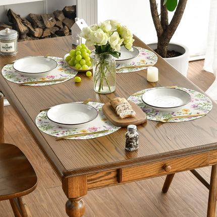Floral Butterfly Summer Round Placemats Set of 4, 14 Inch Seasonal Spring Placemats for Party Kitchen Dining Summer Decoration.