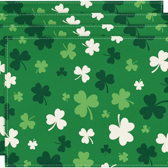 Green Shamrock St. Patrick's Day Placemats Set of 4, 12x18 Inch Seasonal Spring Table Mats for Party Kitchen Dining Decoration.