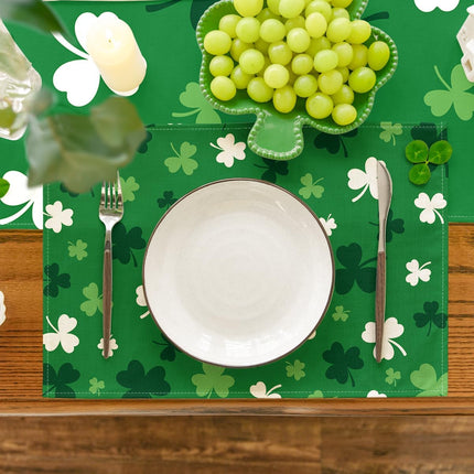 Green Shamrock St. Patrick's Day Placemats Set of 4, 12x18 Inch Seasonal Spring Table Mats for Party Kitchen Dining Decoration.