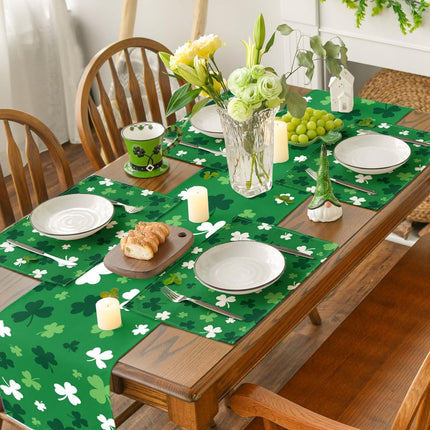 Green Shamrock St. Patrick's Day Placemats Set of 4, 12x18 Inch Seasonal Spring Table Mats for Party Kitchen Dining Decoration.